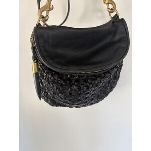 Kimpton & Co Mini Windbourne Woven Crossbody Purse Black Leather Gold Hardware